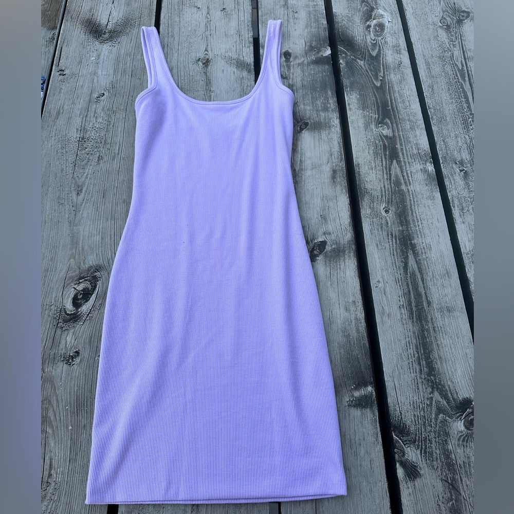NWT Lilac Purple Cotten Ribbed Mini Dress Sleeveless (L) Love Tree - Picture 2 of 8